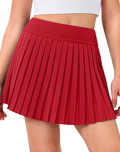 Girls Tennis Skirt with Shorts Pleated Athletic Skort with Pockets for Golf Running & School Uniform Skirt (Red 7-8 Years)