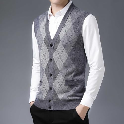 Men's Argyle Sweater Vest Sleeveless V-Neck Slim Fit Color Block Sweaters Vests Winter Warm Button Up Vests4