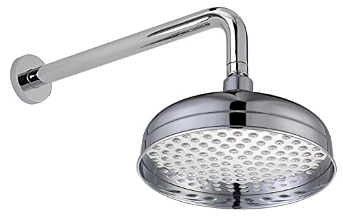 Image of Traditional Edwardian 200mm Fixed Shower Head Rose Chrome + Concealed Wall Arm
