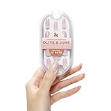 Olive & June Minimalist Instant Mani Press On Nails (Glue) | 42 Fake Nails, 21 Sizes | Non-Toxic, Long-Lasting Barely-There Look | Salon-Quality at Home | Medium, Oval | Rose Gradient Shimmer