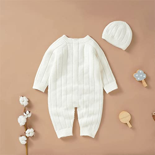 Newborn Infant Boy Girl Solid Knitted Sweater Baby Jumpsuit Romper Cotton Caps Outfits Sets Clothes Baby Boy Sweater Vests (White, 3-6 Months) #TOP6