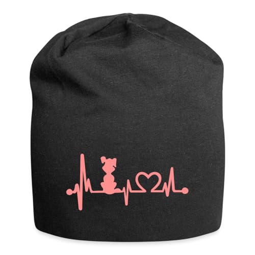 Spreadshirt Herzschlag Hund Silhouette Jersey-Beanie, One Size, Schwarz