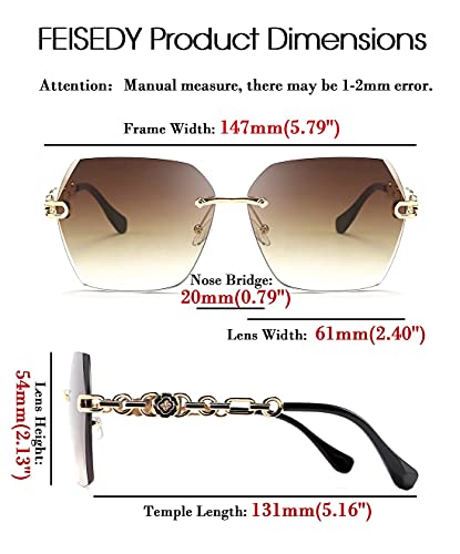 Feisedy Classic Rimless Sunglasses Women Metal Frame Diamond Cutting Lens Sun Glasses B2567 #TOP5