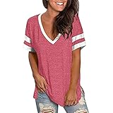 White Long T Shirt Womens Summer Tops Short Sleeve V Neck T Shirts Tee Stripe Solid Side Split Lady Long