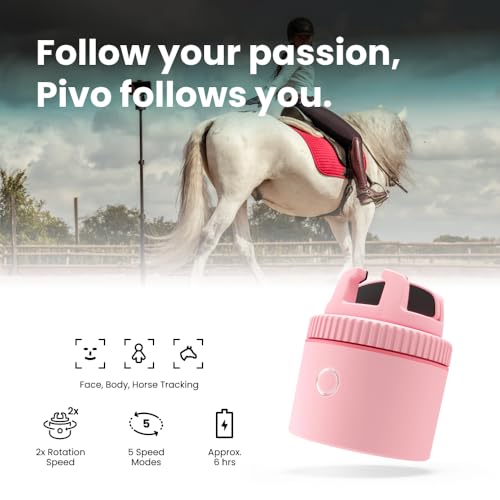 Image of Pivo Equestrian Pod Standalone Auto Tracking Phone Holder, Face, Body & Horse Tracker, 360 Rotation, 6 Speed, Stand for Video Recording (Pink)