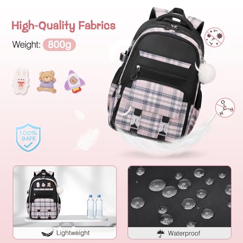 FIXITOK mochila para meninas com lancheira e estojo de lápis, Preto, Clássico