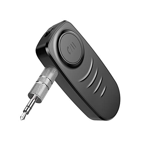 AUX Bluetooth Adapter for Car, Music Streaming, Handsfree Calls, Portable Bluetooth Receiver for Home Stereo/Headphones (Bluetooth 5.0, Dual Device Connection, 10H Battery Life)