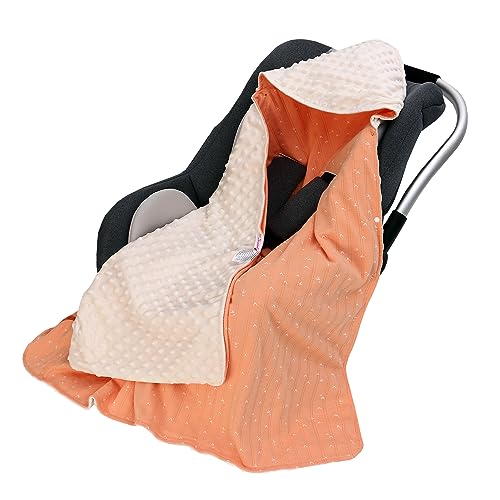 Coperta Avvolgente in 100% Cotone, 90 * 90cm Bifacciale Multifunzionale Copertina Accogliente con Cappuccio, Morbida Trapunta per Tutte le Stagioni, Adatto a Passeggino, Seggiolino, Unisex, Arancione