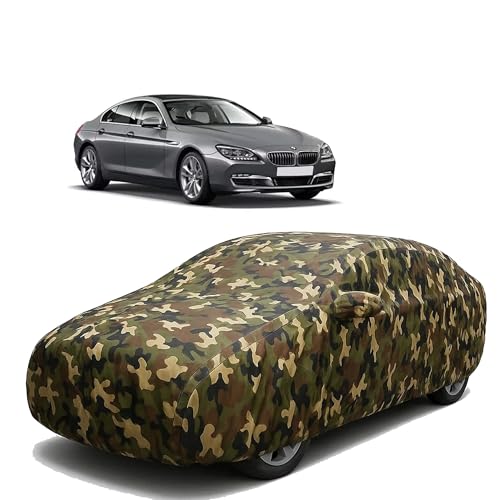 Image of Sulfar 100% Waterproof Car Body Cover for BMW 640D - Triple-Stitched Dustproof UV, Heat & Rain Protection with Mirror Pockets, Full-Bottom Elastic & Free Storage Bag - All-Weather Indoor Outdoor (Army