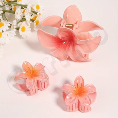 Image of Cerrito 7 Pcs Flower Hair Claw Clips - Hawaiian Plumeria, Large NonSlip Clutchers for Hair, Strong Hold Hair Accessories For Thick or Thin Hair, Beach, Everyday Use (Multi-Size, Multicolor)