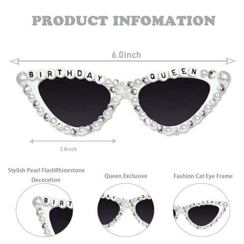 Birthday Sunglasses for Women, Birthday Queen Glasses Birthday Outfit Decorations for Girl Birthday Party Gifts2