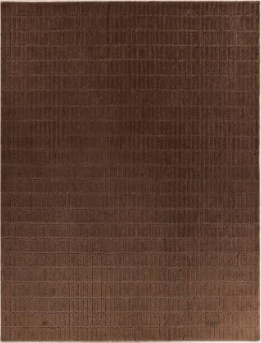 RUGORIA Hand-Tufted 100% Wool Area Rug – Unique Modern Geometric Grid Pattern, Soft Plush Textured Carpet for Living Room, Bedroom, Dining Room & Entryway (Cocoa Brown, 2.6' x 12')