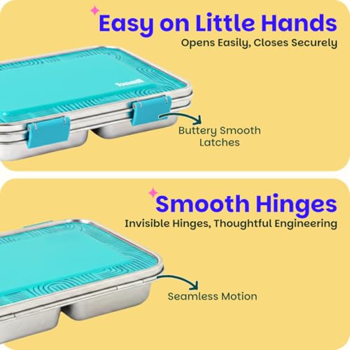 Image of Basil Bento Neo Classic 2025 - New & Improved, 1000ml 3-Compartment Stainless Steel Lunch Box for Adults, Teens & Kids | Leak-Proof & Easy to Open Tiffin for Office, School, College - Teal