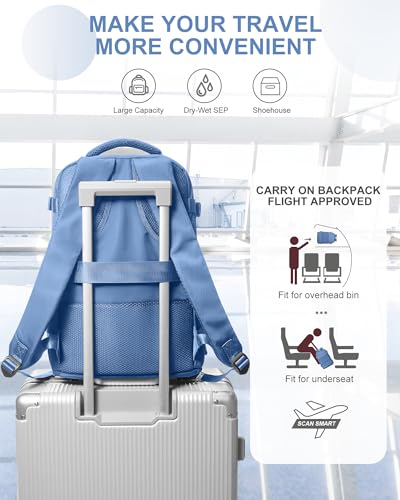 Image of coowoz Travel Backpack for Women Man Carry On Backpack Mochila de Viaje Waterproof Teacher Personal Item Backpack Travel Bag Essentials Rucksack Airplane Accessories Must Haves Sky Blue Small