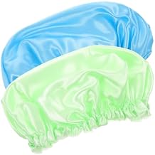 Waterproof Satin Shower Caps 2pcs Set Eva Lining, Double-layer Bath Hair Bonnets for Shower and Kitchen Use, Green and Blue Hair Caps for Women