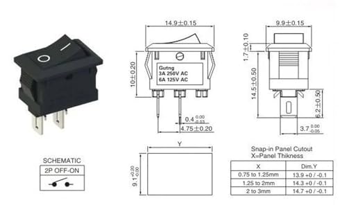 Interruptor basculante de encendido y apagado KCD11 250V mini switch para panel de 10x15mm 5