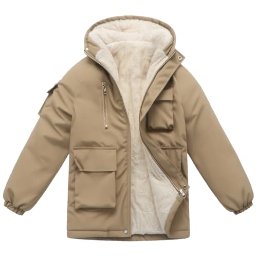Image of Kids Winter Fleece-Lined Coats For Boys Puffer Jackets With Hood