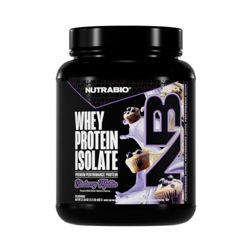 NutraBio 100% Whey Protein Isolate Protein Powder 25g Protein with Complete Amino Acid Profile Non-GMO Soy & Gluten Free Low Carb Low Calorie Whey Protein Powder Blueberry Muffin 20 Servings