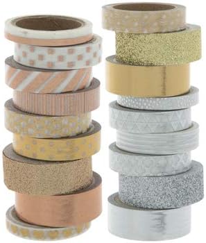 Foil Rose Gold, Gold and Silver Washi Tape Assortment Set - 18 Spools