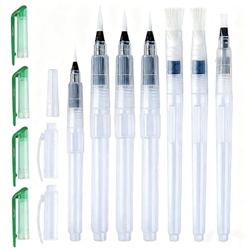 Lot de 7 Pinceau Aquarelle Reserve d'eau,Pinceau Reservoir Aquarelle Remplissable pour la Peinture en Voyage léger et Durable