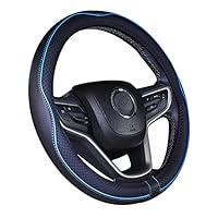 Istn Microfiber Leather Car Steering Wheel Cover Universal 15 inch/38cm Breathable Anti-slip Protector for Auto/SUV (Black Blue,14.5-15)