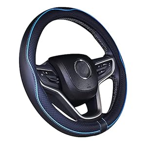 Istn Microfiber Leather Car Steering Wheel Cover Universal 15 inch/38cm Breathable Anti-slip Protector for Auto/SUV (Black Blue)