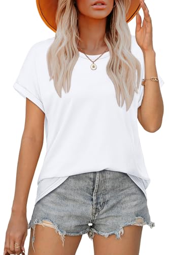 WEESO Womens T Shirts Crew Neck Rolled Short Sleeve Basic Summer Tops 2025 Casual Tees Curved Hem2