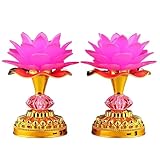 蓮華灯 蓮の花 仏壇 神前用灯籠 2個セット LED充電水晶 仏壇 神前用灯籠 光る蓮の花 仏花 お盆 仏具 仏壇 仏前 法事 法要 お彼岸 葬式 命日(Pink)