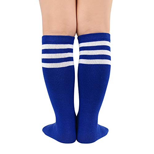 American Trends Toddler Knee High Socks Striped Athletic Soccer Socks For Baby Boys Girls Softball Socks 1 Pack Blue & White thumb #2