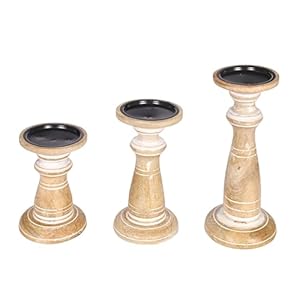 Hand Crafted Wooden Pillar Candle Holders Set of 3, Ideal for LED and Pillar Candles, Gifts for Wedding, Christmas, Party, Spa, Reiki, Aromatherapy, Votive Candle Gardens - 10, 8, 6 Inch - White Wash Hand Crafted Wooden Pillar Candle Holders Set of 3 Ideal for LED and Pillar Candles Gifts for Wedding Christmas Party Spa Reiki Aromatherapy Votive Candle Gardens 10 8 6 Inch White Wash