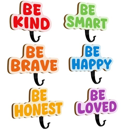 6Pcs Kids Coat Hooks Colorful Coat Rack Hook Wooden Clothes Key Hat Wall Hooks Nursery Decorative Wood Hook Kids Wall Mounted Coat Hanger for Kids Room Bedroom Bathroom Home Decor