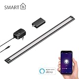 ledscom.de Inteligentne oświetlenie podszafkowe LED SIRIS czarny mat z zasilaczem i kontrolerem WLAN, płaskie, inteligentny dom, z obsługą Alexa, 50cm, 531lm, ciepła biel