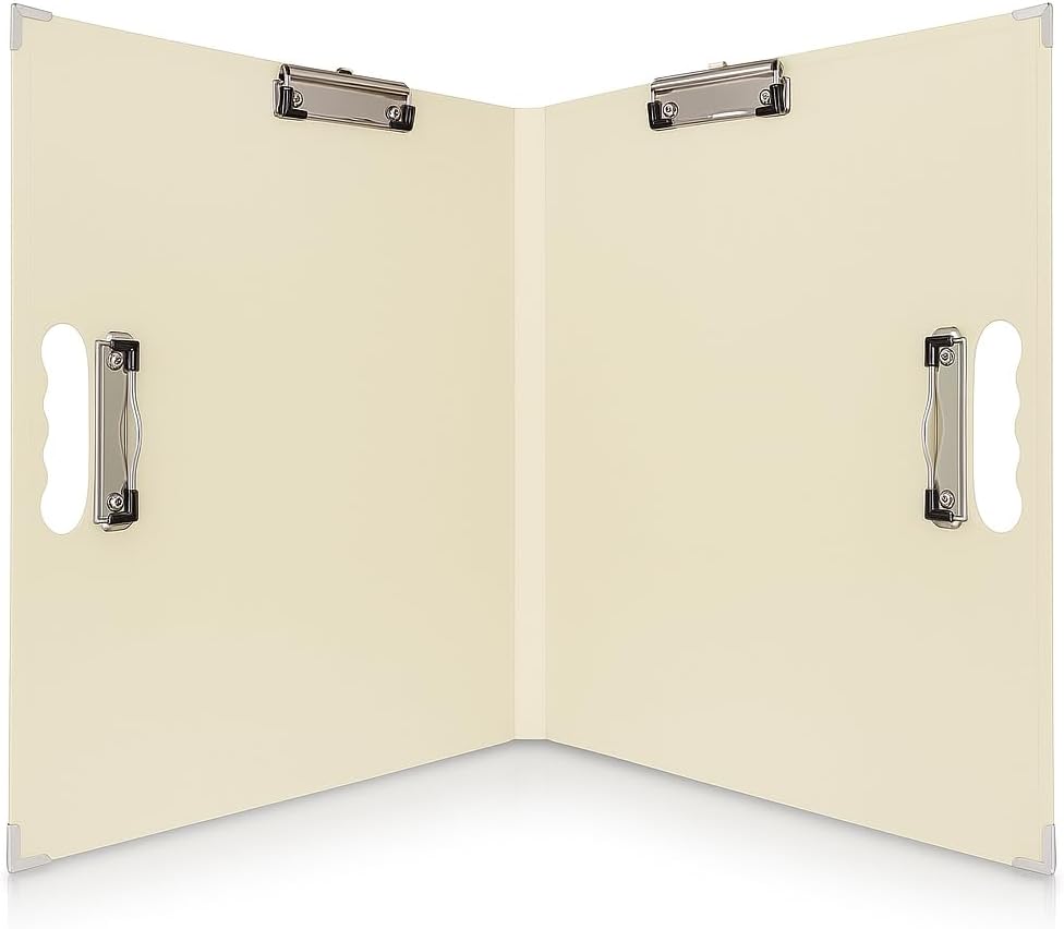 18x24 Clipboard - Foldable 18x24 File Folder & Drawing Board - Folds to 11x17 Clipboard, 4 Clips, Corner Protectors, Portable Art Portfolio, Architecture Folder, 11x17 Binder, Portfolio Binder (Beige)