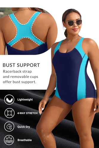 Image of Aqua Eve Plus Size Swimsuits Athletic One Piece Bathing Suit for Women Tummy Control Slimming Swimwear
