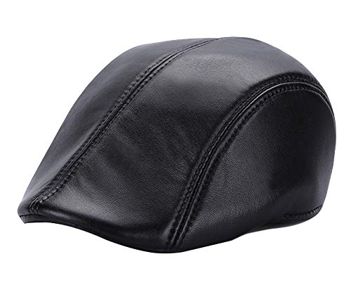 SK Studio Men's Leather Newsboy Cap Beret Hat Ivy Flat Caps Winter Cap Black