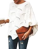 shermie Women's Pullover Sweaters Batwing Sleeve Loose Hollow Knit Sweaters Plus Size Spring Sweater White S