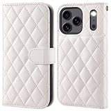 OCASE Funda Cartera para iPhone 17 Pro MAX, Cubierta de Cuero PU con Ranuras para Tarjetas, Bloqueo RFID, Soporte Integrado Pro Maxtección Antigolpes Carcasa para iPhone 17 Pro MAX - Acanalado Blanco