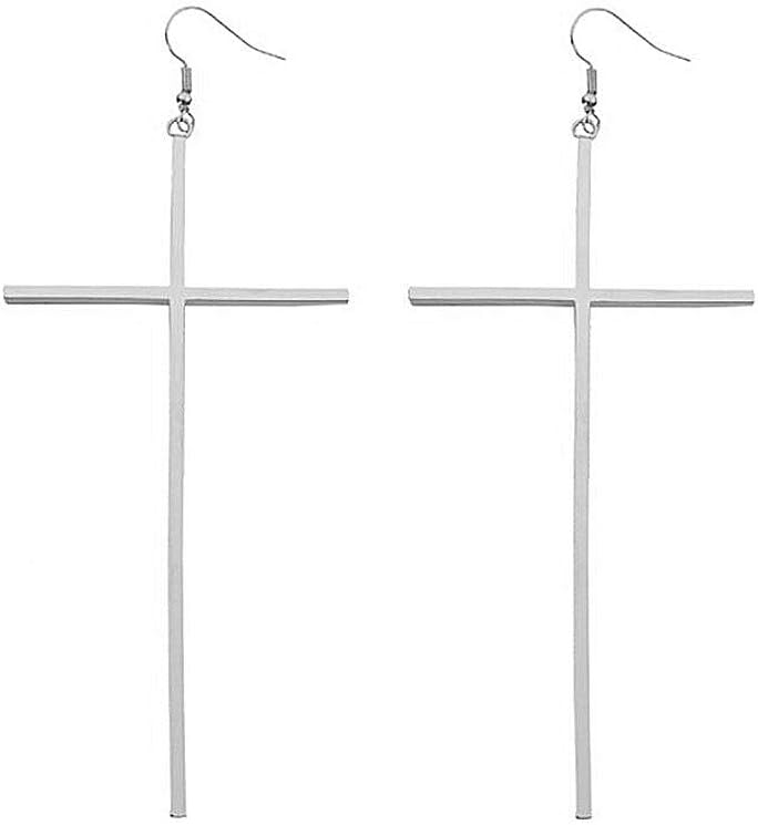 Chen Ming - Jewelry Cross Earrings for Women Big Long Cross Dangle Drop Earrings Minimalist (70mm Long )