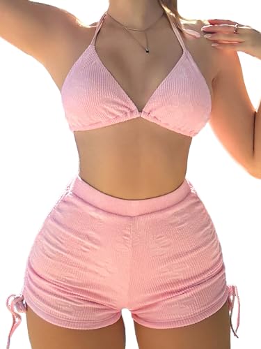 Maillot de bain 2 pièces pour vos vacances au soleil short de plage rose clair chic