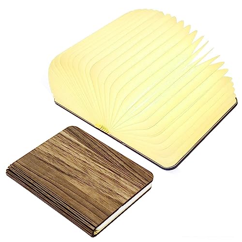 Wooden Book Light, Novelty Folding Book Lamp, 3 Colors Folding Night Light, Portable Desk Light USB Rechargeable Wooden Table Lamp Magnetic Design Creative Gift for Kids Family Girlfriend