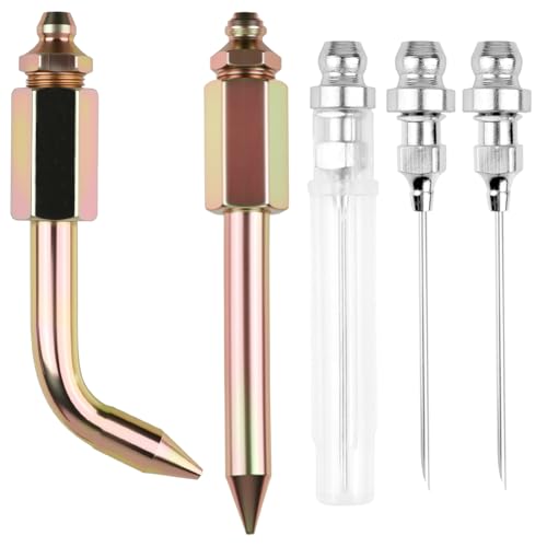 5PCS Grease-Gun Accessory Kit with 3 Grease Needle/Nozzle (Elbow/Straight) & Grease-Gun Needle Tip Replacement for Small and Confined Spaces