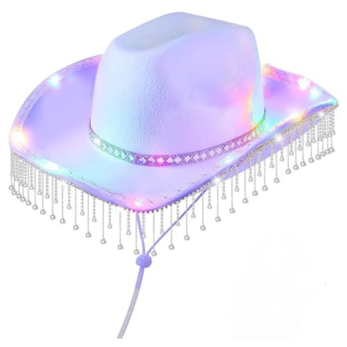 Chapeau cow-boy lumineux pour festival de musique et carnaval | Style cowgirl blanc