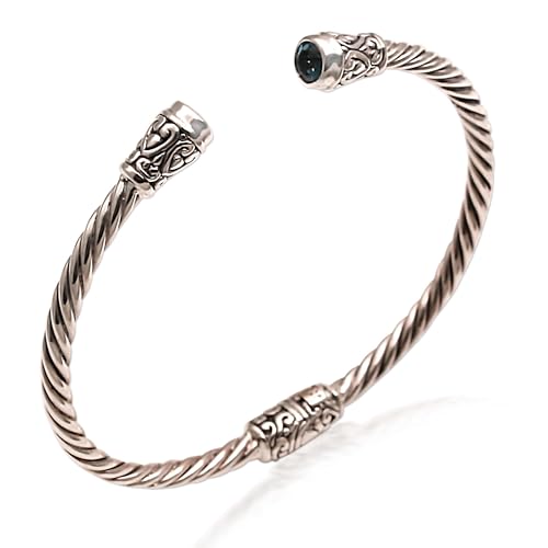 NOVICA Artisan Crafted Sterling Silver Blue Topaz Cuff Bracelet | Faceted Stone | Adjustable Cuff Design | Hypoallergenic Jewelry | Lead & Nickel Free | Indonesia ' Spiral Temple' 6 in. L (end to end)