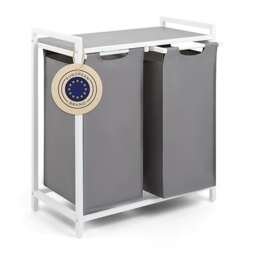 Blumtal panier a linge 2 compartiment - paniere a linge sale 2 compartiments - meuble de salle de bain avec effet béton - étagère en métal - bac deux...