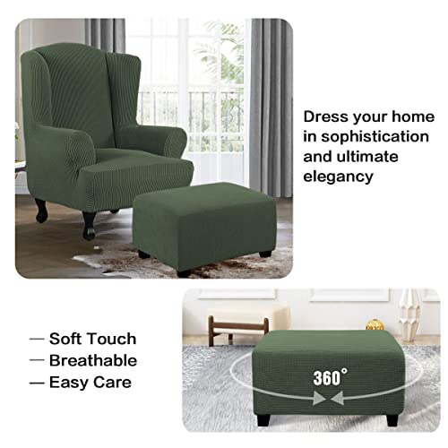 Image of H.VERSAILTEX Ottoman Cover Slipcover Rectangle Fit Length 33'-38' Footrest Sofa Slipcovers Stool Cover Footstool Protector Covers Feature Stretch Soft Jacquard Fabric Removable Washable - Bronze Green