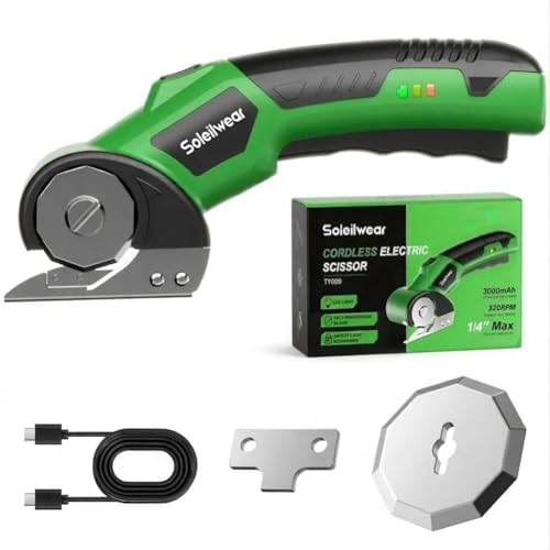 Cordless Electric Scissors, Upgrade Rechargeable Cardboard Cutter, 4V Electric Box Cutter with Battery LED Light & Safety Lock, USB Charging with 2 Blades for Carpet Plastic Leather Cloth
