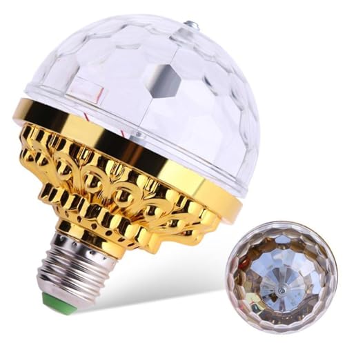 Pfjsseey Bombilla de discoteca 6W Decoración dorada Romántica LED colorido Bola de bola de discoteca giratoria para suministros de fiesta Bulbo