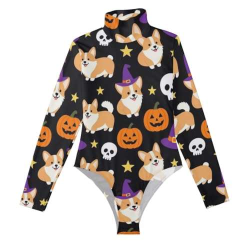 Bodis moldeadores para mujer con cuello alto y manga larga de calabaza Halloween