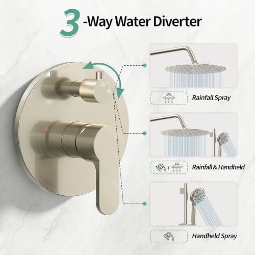 Image of SR SUN RISE 10 inch Shower Faucet Set with Shower Slide Bar,Brushed Nickel