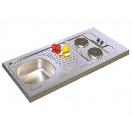 Moderna - Evier cuisinette inox 18-10 lisse a poser avec 2 plaques electriques integrees 120x60x5 cm 1 cuve Ref CPAE120A00